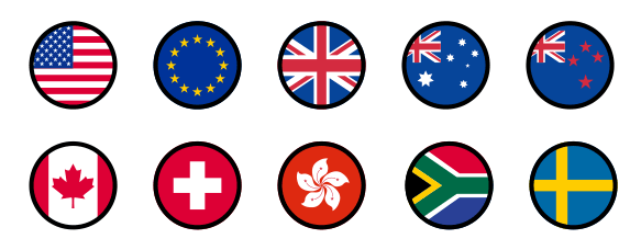 取り扱いのある10通貨　米ドル、ユーロ、英ポンド、豪ドル、NZドル、カナダドル、スイスフラン、香港ドル、南アランド、スウェーデンクローナ