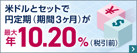 米ドルとセットで円定期期間3か月が最大年10.20%（税引前）