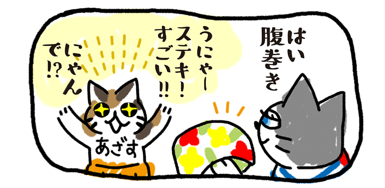 はい腹巻き、うにゃーステキ！すごい！！にゃんで！？のイメージ