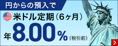 円からの預け入れで米ドル定期6ヶ月が年8％（税引き前）